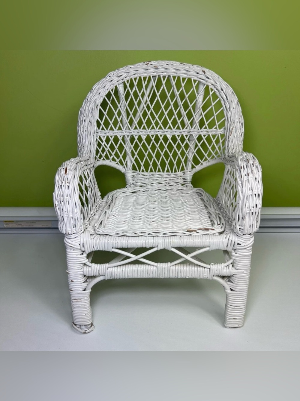 Vintage White Wicker Doll Chair Victorian Style 13 inches Toy